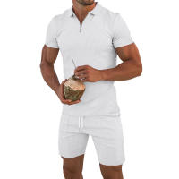 Verano de los hombres nuevo conjunto de pantalones cortos de manga corta Conjunto de manga corta Polo con cremallera de solapa para hombres europeos y americanos - details 5