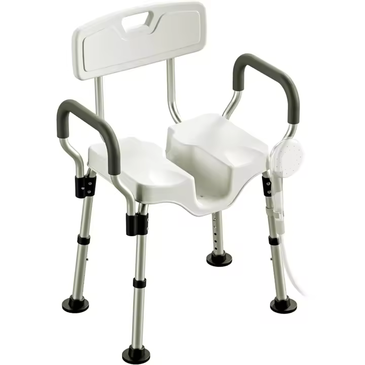 Silla de Baño Resistente Taburete con Resalto, Recorte, Asiento Antideslizante en Forma de U, Altura Ajustable para Ancianos, Discapacitados, Mujeres Embarazadas - 1
