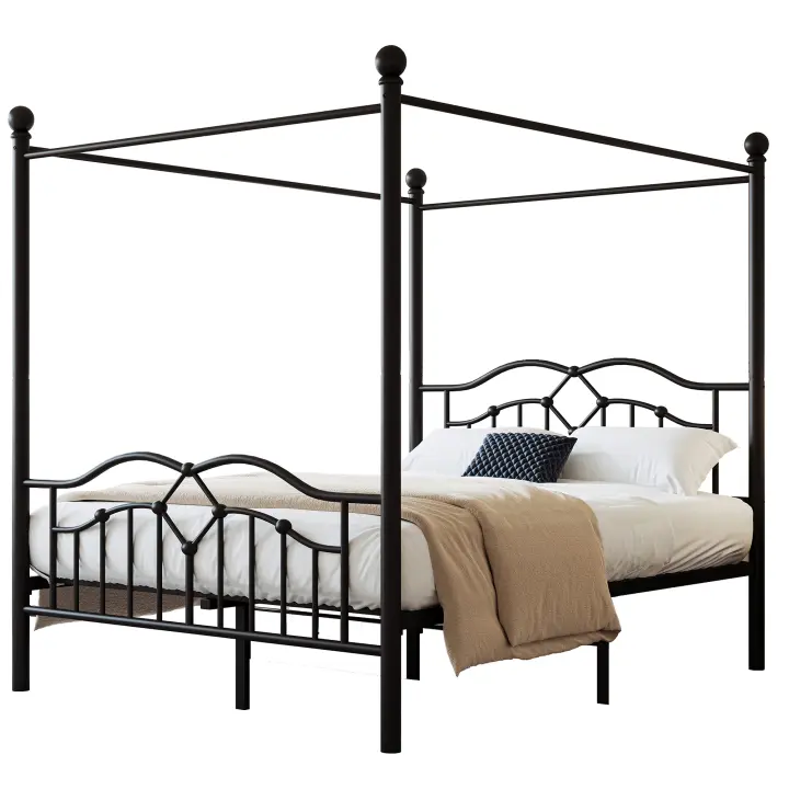 Cama de Metal Minimalista Francesa Diseño de Cabeza Curvada Para Adolescentes y Adultos - 1