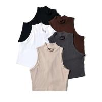 Verano negro mujer moda Crop Top cuello alto blanco sin mangas camisetas sin mangas 5 colores - details 5