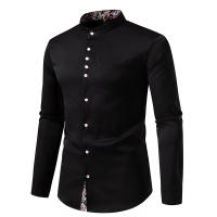Camisas de vestir con cuello Henry para hombre, camisa de manga larga con contraste informal, esmoquin de negocios para boda y oficina, nueva moda - details 8