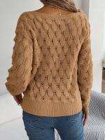 Suéter Casual de Invierno-Otoño Cuello Oblicuo, Manga Larga, Moda para Mujeres en Rosa - details 12