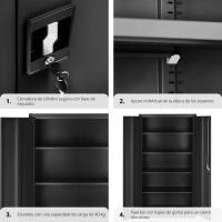 Armario Archivador Oficina en Acero, Armario Exterior e Interior con Cerradura, Armario Multiusos con 2 Puertas, 4 Estantes Ajustables y 5 Alturas, Fácil Montaje, 180x80x40 cm - Gris Claro - details 14