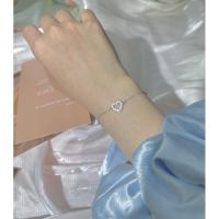 Pulsera de corazón de diamante completo de plata S para mujer, estilo coreano Ins, nicho Simple, joyería de personalidad Bestie de alta gama - details 5