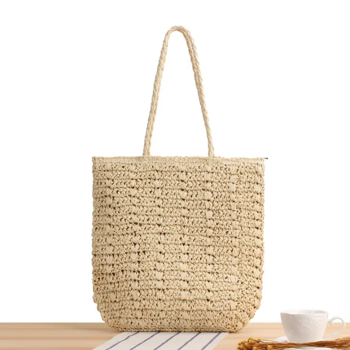 Bolso de mano de ocio étnico francés, hombro tejido Vertical, Cuadrado de hierba de verano - 1