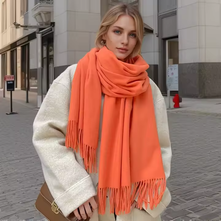 Bufanda de Cachemira de Color liso para mujer, chales gruesos y cálidos de Pashmina con borlas, manta femenina, Hijab, 2024 - 1