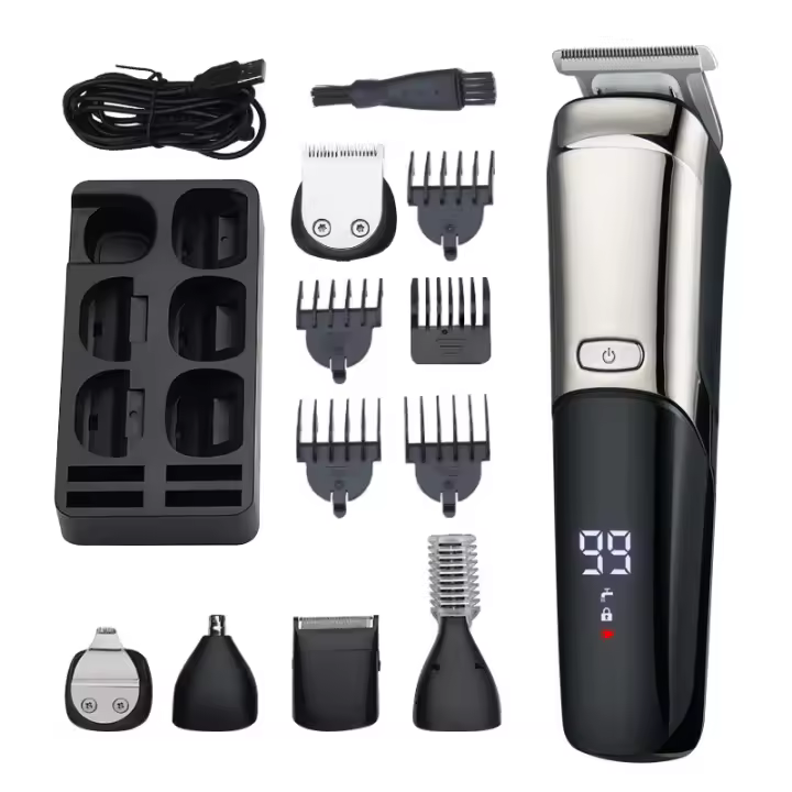 Recortadora de barba, cortapelos inalámbrico para hombres, recortadora de vello corporal, bigote, nariz, corte facial, afeitadora eléctrica impermeable, kit de aseo 6 en 1, recargable por USB y pantalla LED - 1