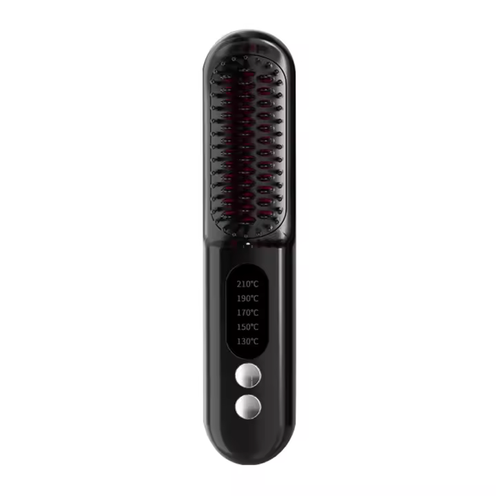 Cepillo alisador de pelo inalámbrico, alisador de calentamiento rápido, iones negativos, rizador de pelo, peine de calentamiento portátil, negro - 1