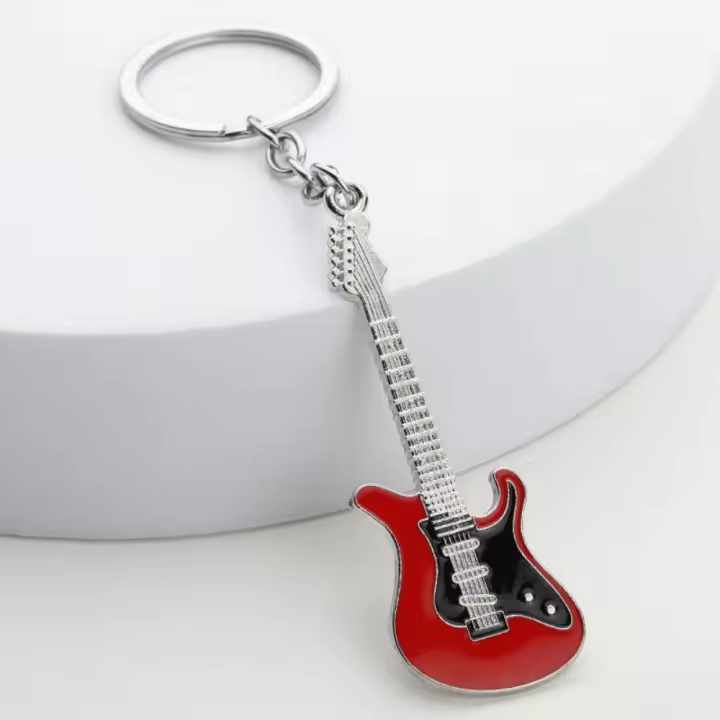 LLavero de guitarra de aleación de Zinc Simple, colgante de bolsa con elementos musicales de bajo, regalo portátil para amantes de la música, recuerdos de viaje - 1