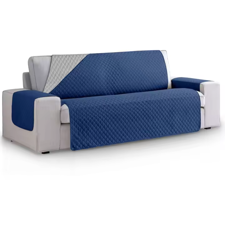 Funda de sofá acolchada reversible bicolor Vipalia. Fundas para sofá de 3 plazas con diseño de rombos. Fundas de sofá de salón antimanchas ajustables. Color Marino - Gris. Funda de Sofá 3 plazas (160 cm) - 1