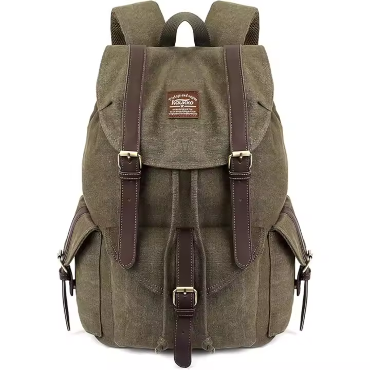 Lona Mochila de Ocio Bolso del Ordenador portátil Colegial Bolsa de Estudiante Paquete de Deportes al Aire Libre para Hacer Senderismo/Viajar/Acampar por (Ejercito Verde) - 1