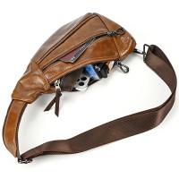 Bolso de pecho de cuero de vaca suave para hombres, paquete de pecho de cuero genuino, bandolera pequeña, bolso antirrobo, café - details 15
