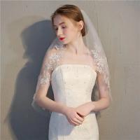 Boda de encaje nupcial para velo de novia de 2 niveles con apliques de cintura corta y velos de tul suaves con peine - details 4