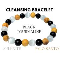 Pulsera de purificación corporal de cristal de 8 mm con selenita, turmalina negra y palo santo para mejorar el movimiento y la energía - details 0