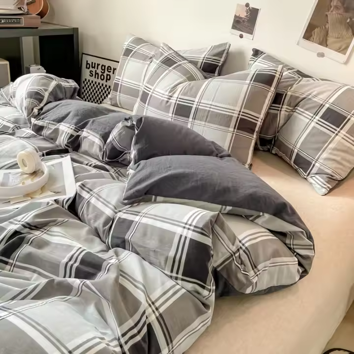 Funda de Edredón de Estilo a Cuadros Cubierta de Cama Doble Cara Material Amigable con la Piel - 1