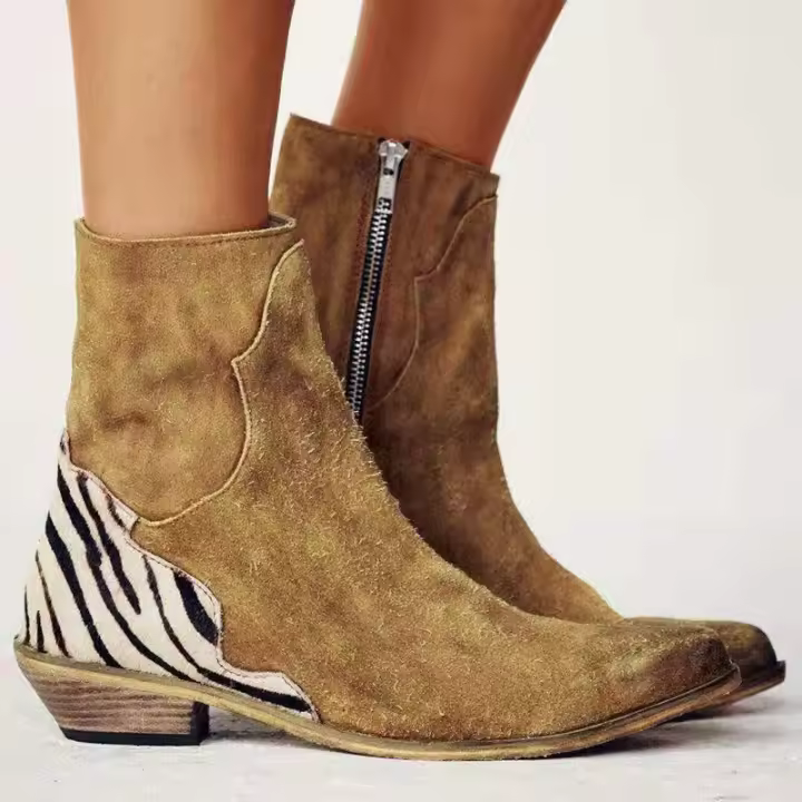 Nuevas botas cortas con cremallera lateral de tacón bajo grueso y puntiagudo de gran tamaño - 1