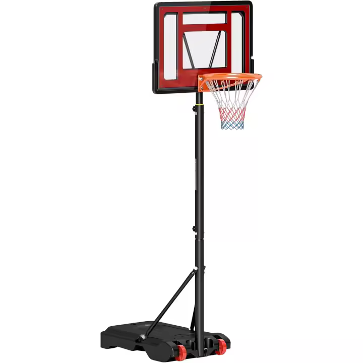 Canasta de baloncesto ajustable de 205-261 cm, aro de baloncesto portátil con soporte de acero, base rellenable y 2 ruedas de transporte para niños y adultos, rojo y negro. - 1