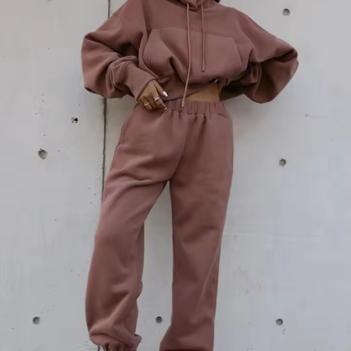 2025 Conjunto de ropa deportiva para mujer, sudadera con capucha y pantalones, sandalias de talla grande, otoño - 1
