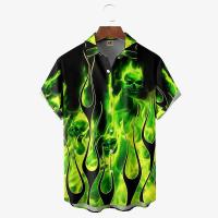 Camisas Hombres, Vintage 3D Moda Red Flame Hawaiian Summer, Camisa de manga corta de gran tamaño para hombres 2023 - details 5