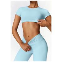 Top de Yoga de manga corta para mujer, Sujetador deportivo de alta elasticidad, ropa deportiva para gimnasio y Fitness - details 7