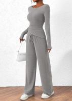Conjunto de otoño Camiseta asimétrica de manga larga Pantalones de pierna ancha Traje informal Chándal - details 37