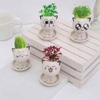 Mini plantas lindas de dibujos animados con forma de cerámica, expresión ETA, gato ETA, decoración de escritorio, pequeños adornos - details 0
