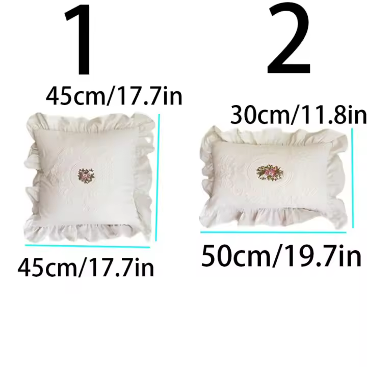 Funda de almohada de encaje francés con volantes de loto, funda de almohada de algodón blanco de Material lavado suave, cómoda funda de cojín bordada - 1