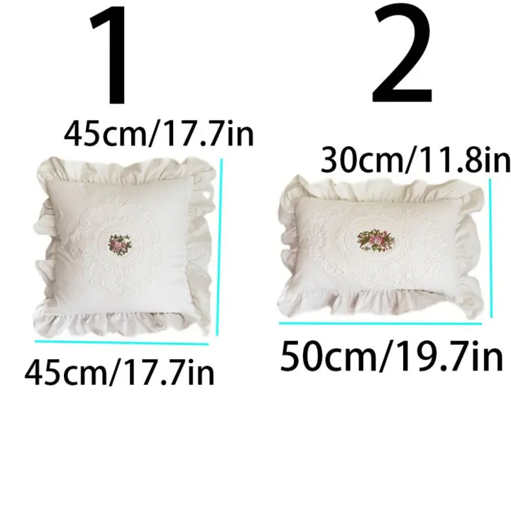 Funda de almohada de encaje francés con volantes de loto, funda de almohada de algodón blanco de Material lavado suave, cómoda funda de cojín bordada - 1