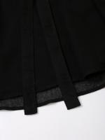 Vestido casual de otoño negro con botones frontales vintage para mujer, cinturón, bordado floral, manga corta/larga y cuello en V. - details 7
