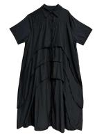 EAM mujeres negro capas espalda talla grande vestido camisero largo solapa nueva manga corta moda Primavera Verano 2025 1DH6073 - details 1