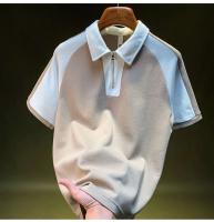 Polo empalmado con patrón cuadrado de gofres para hombre, camiseta holgada y transpirable de cinco mangas, innovadora para 2025, informal de verano - details 7