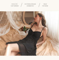 Mujer sexy V profunda pecho bajo más almohadilla para el pecho perspectiva de malla liga camisón bata conjunto de ropa de estar - details 7