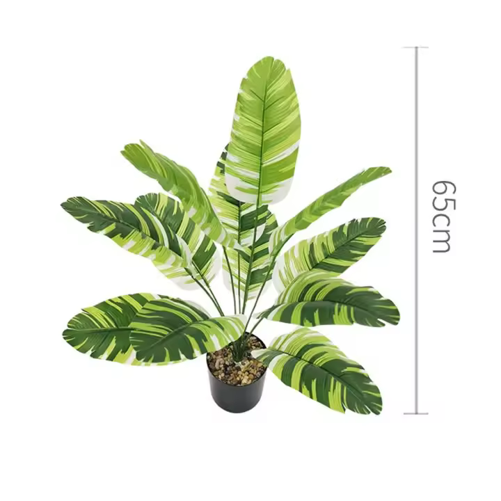 12/18/24 hojas plantas de plátano artificiales hojas planta de helecho plástico palmera Tropical grande tacto Real realista - 1