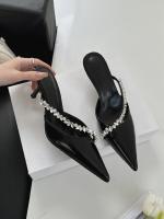 Sandalias de Cadena de Diamantes de Imitación Altas Puntiagudas Estilo Tacón Niche para Mujeres - details 3