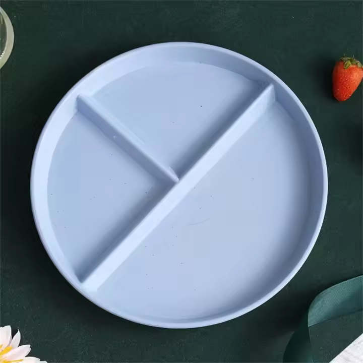 Plato dividido en 3 dietas, plato redondo reutilizable, vajilla de cocina, platos de porciones para adultos, 3 compartimentos, apto para microondas - 1