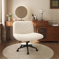 Silla de Oficina sin Reudas, Silla Piernas Cruzadas con Función Mecedora, Silla de Escritorio Ancha para Juegos, Silla de Maquillaje sin Brazos para Casa, Marfil - details 13