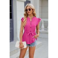 Camiseta holgada vintage para mujer con cuello en V sin mangas moda coreana botones de color sólido - details 5
