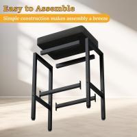 Taburetes Altos de Cocina, Taburete Cocina de 66 cm, Taburete Alto de Cuero de Pu Negro, Taburetes de Cocina con Cojín de 6 cm de Grosor y Base de Metal, Taburetes Altos para Mostrador Cocina, HBS513B - details 5