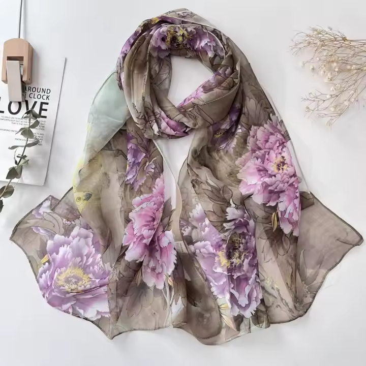 mujer bufanda de gasa Georgette loro Rosa Bandana protector solar playa verano Mantón largo 50*160CM - 1