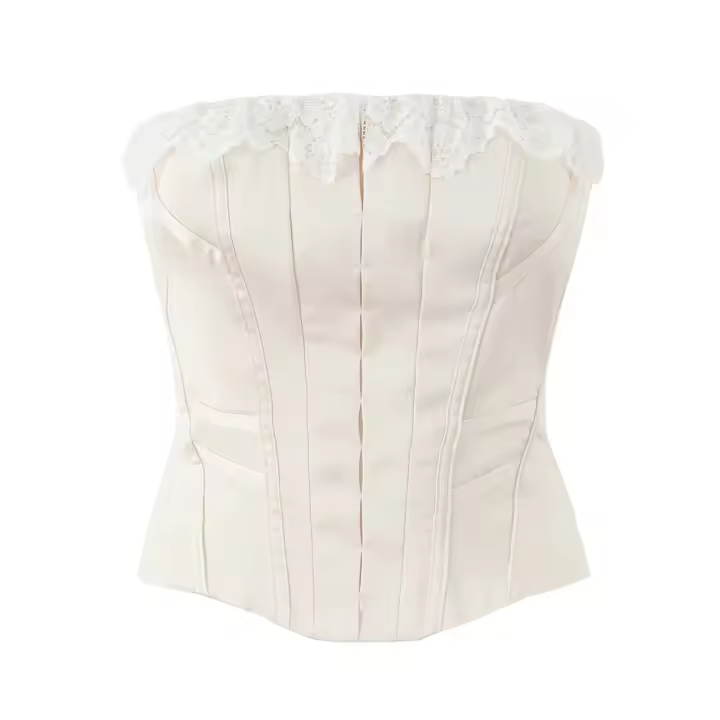 PB & ZA2025slim fit encaje costura fuera del hombro temperamento casual tubo top color sólido top novedad de verano ropa de mujer - 1
