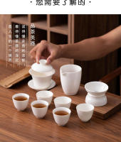 Yangzhi Jade para uso doméstico, lleno de cerámica, juego de cubierta para tazón de té Kung Fu, juego de regalo de porcelana blanca Dehua - details 8