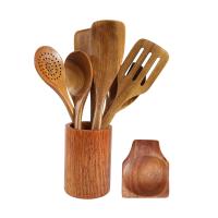 Juego de utensilios de madera de teca para cocina, cucharas de 9 piezas para cocinar con soporte - details 1