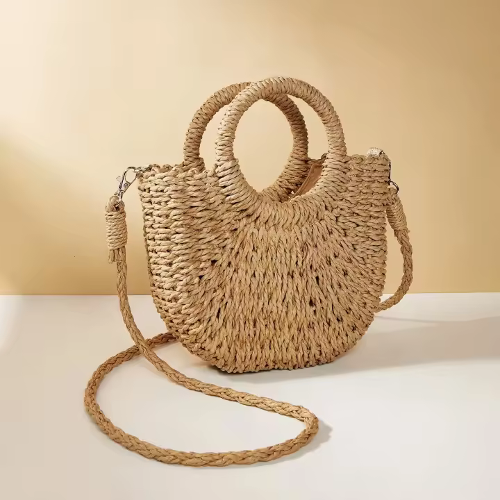 Bolso de playa de vid de media luna hecho a mano, bolso de hombro hueco de gran capacidad de verano para mujer - 1