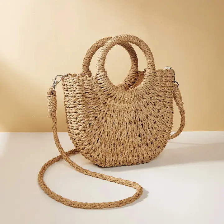 Bolso de playa de vid de media luna hecho a mano, bolso de hombro hueco de gran capacidad de verano para mujer - 1