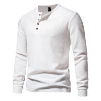 Camiseta de manga larga Henley para hombre, camisa básica transpirable con botones, informal, Color sólido, otoño - details 8