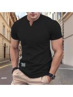2025 nueva tendencia de verano para hombres, camiseta elástica de manga corta ajustada con cuello redondo en V de color sólido, - details 5