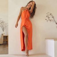 Vestido con abertura y espalda hueca para mujer, cadena con colgante de Color liso, vestidos elegantes para fiesta, novedad de verano - details 18