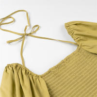OUWU- Camisetas lisas empalmadas con solapa para mujer, túnica de manga corta con cuello cuadrado, camiseta con temperamento, estilo de moda femenina - details 3
