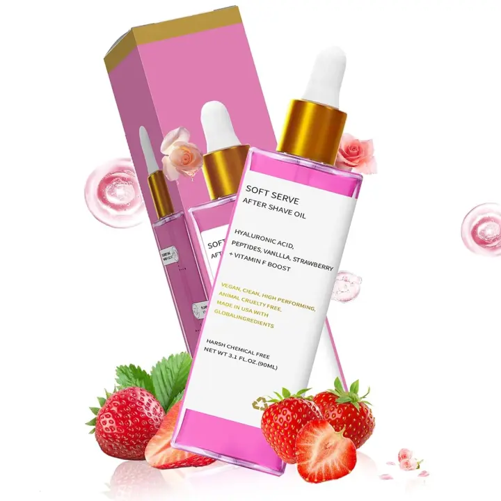 Aceite de vainilla y fresa JOSMAX para una piel suave, aceite para después del afeitado de servicio suave, con péptidos de ácido hialurónico para calmar las quemaduras de afeitar, - 1