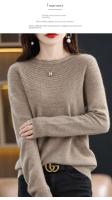 100% suéter de punto de lana Merino Otoño/Invierno 2024 nuevo jersey de cuello redondo para mujer Top hueco 11 colores abrigo versátil NJR1107 - details 9